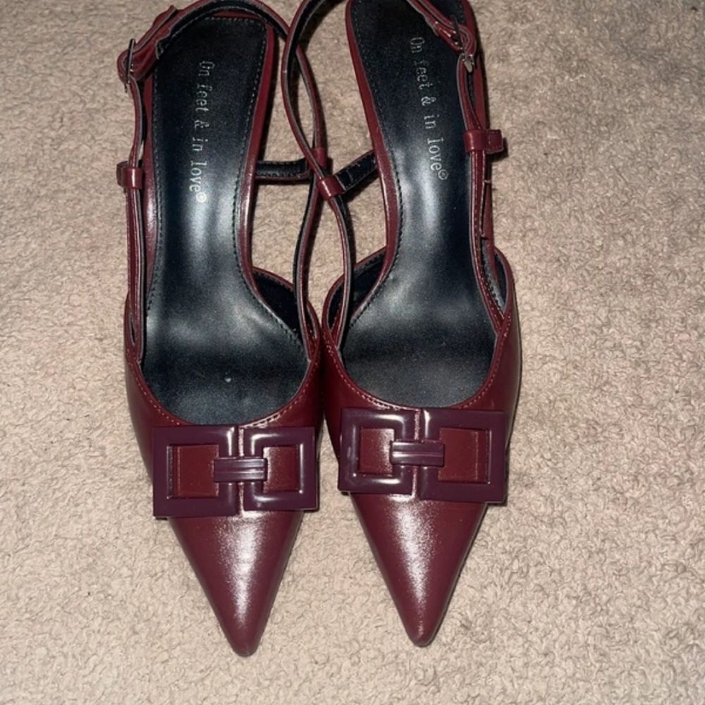SHEIN Dark Red Pointed Toe Heels with Buckle
